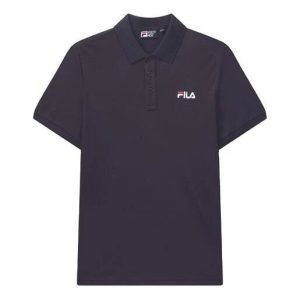 Polo med broderad logotyp, korta ärmar, blå